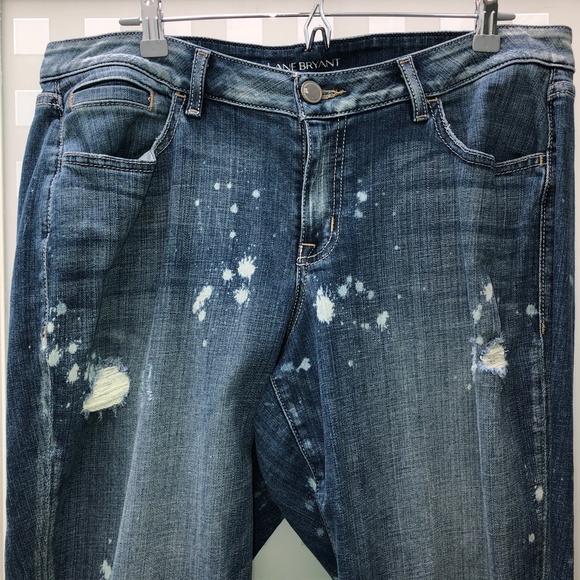 🎉3HP🎉 LANE BRYANT Low Rise Boyfriend Jeans Distressed Deconstructed Stretch 16 - Picture 3 of 16